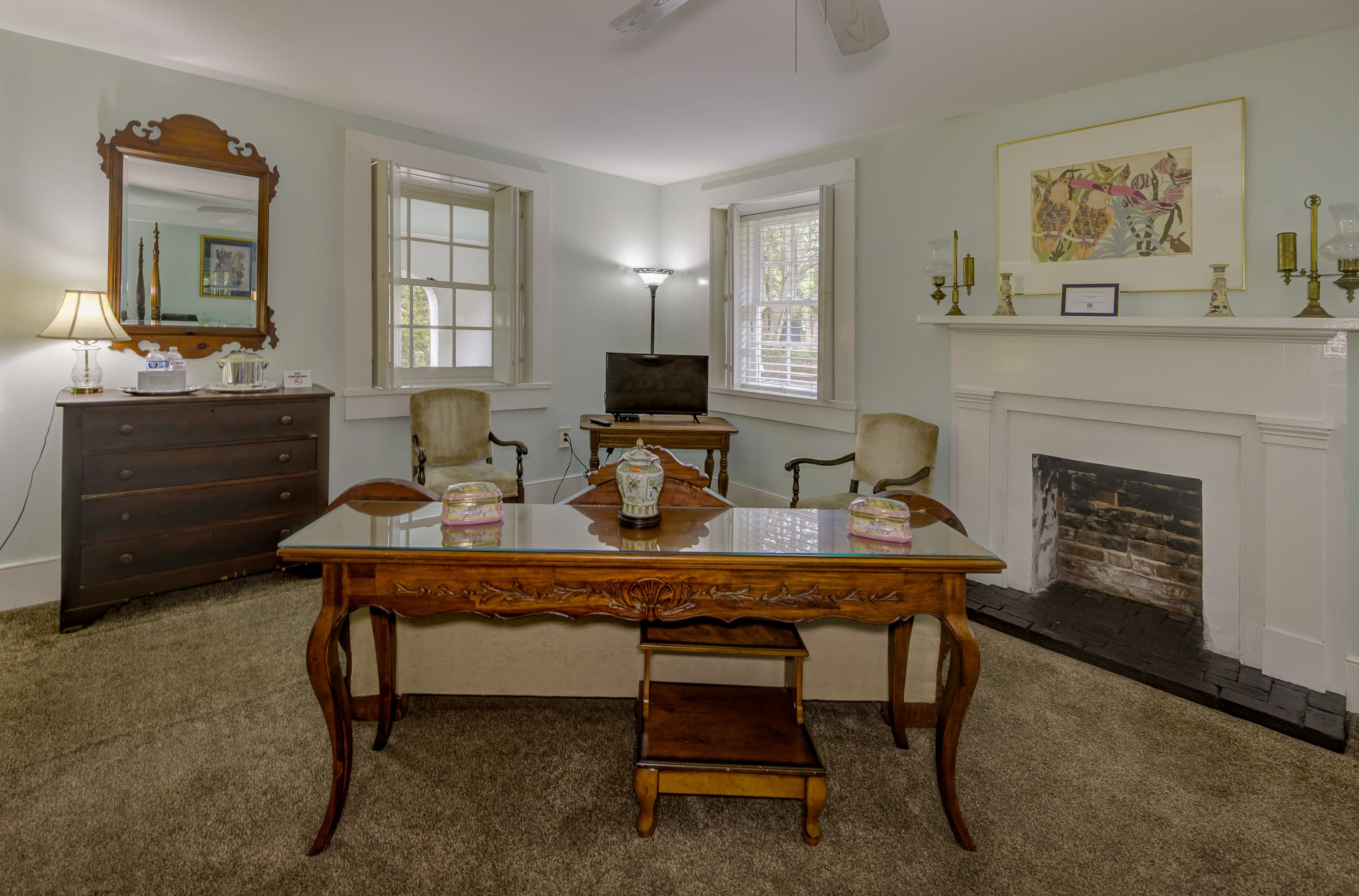 table behind sitting area